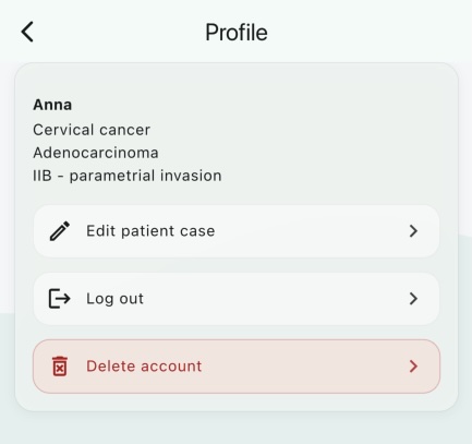 Cervi Tracker App — Delete Account option in Settings